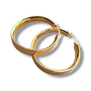 AV Signed Sterling Silver Gold Vermeil HOLLOW HOOP Earrings 1.75" New Italy